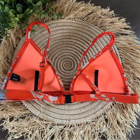 TRIANGL Women’s Triangle Bikini Swim Top Orange Parrot Floral Size Small - Picture 2 of 11